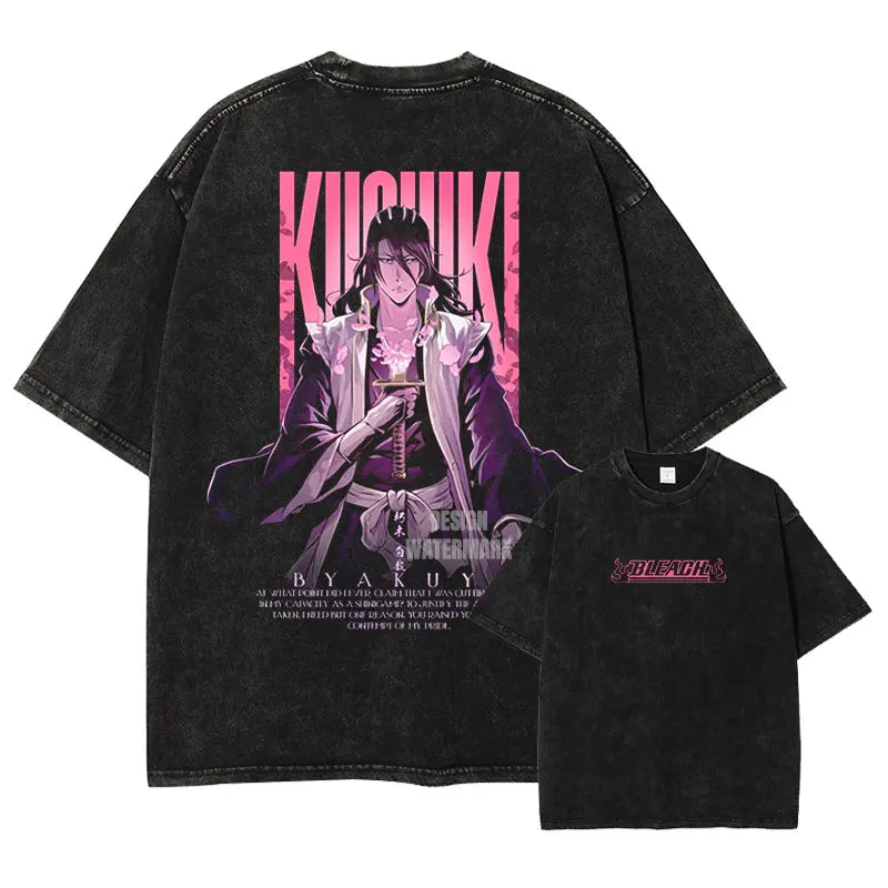 Japan Anime Bleach Aizen Sousuke Graphic Tee Men Oversized Washed Tshirts Manga Casual T Shirt Harajuku Male Cotton T-shirt