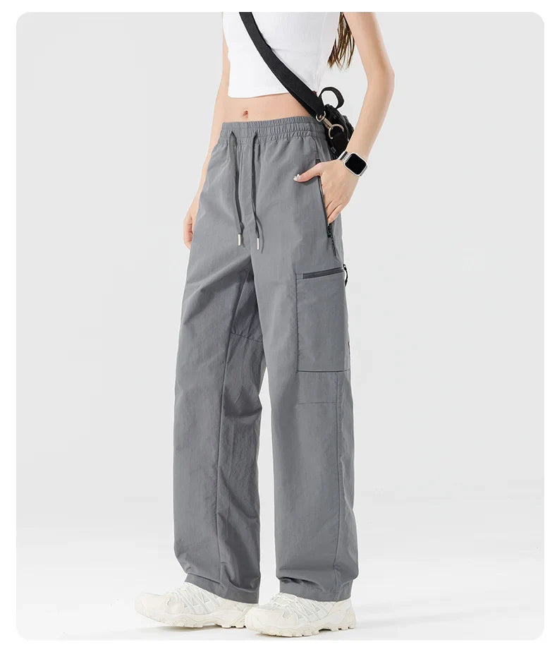 Hiking Women Pant Elastic Waist Waterproof Trouser Zippered Pockets Sport Pant Men Windproof Outdoor Cargo Pants Fishing Trouser
