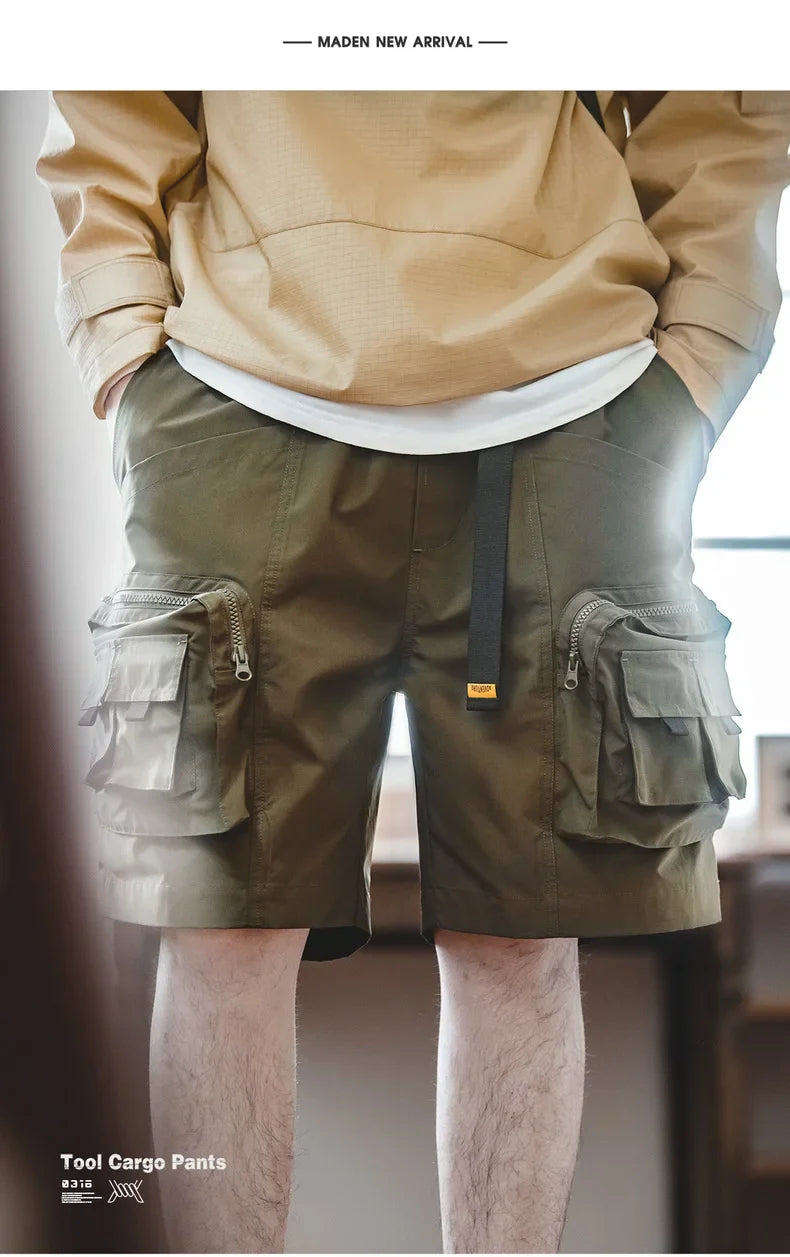 Outdoor Tactical Shorts Men's Summer Lightweight Multi-Pocket Adjustable Waist Cargo Shorts Green Hiking Casual Bottoms