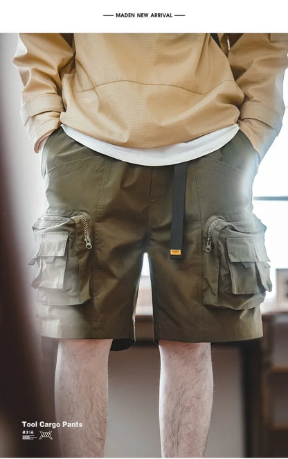 Outdoor Tactical Shorts Men's Summer Lightweight Multi-Pocket Adjustable Waist Cargo Shorts Green Hiking Casual Bottoms