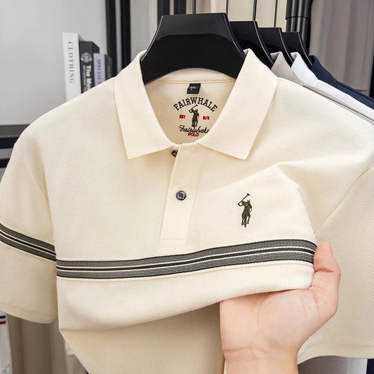 Designer brand silk cotton short sleeve polo shirt summer Paul Pony embroidered striped design T-shirt business casual men's top