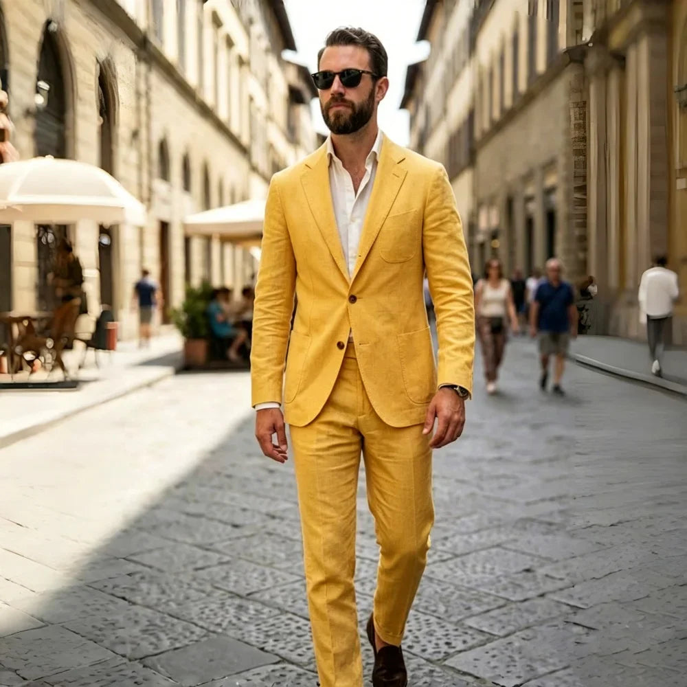 Linen Summer Suits for Men 2 Pieces Single Breasted Breathable Lightweight Jacket with Pants Tailor Made Wedding Tuxedo 2026