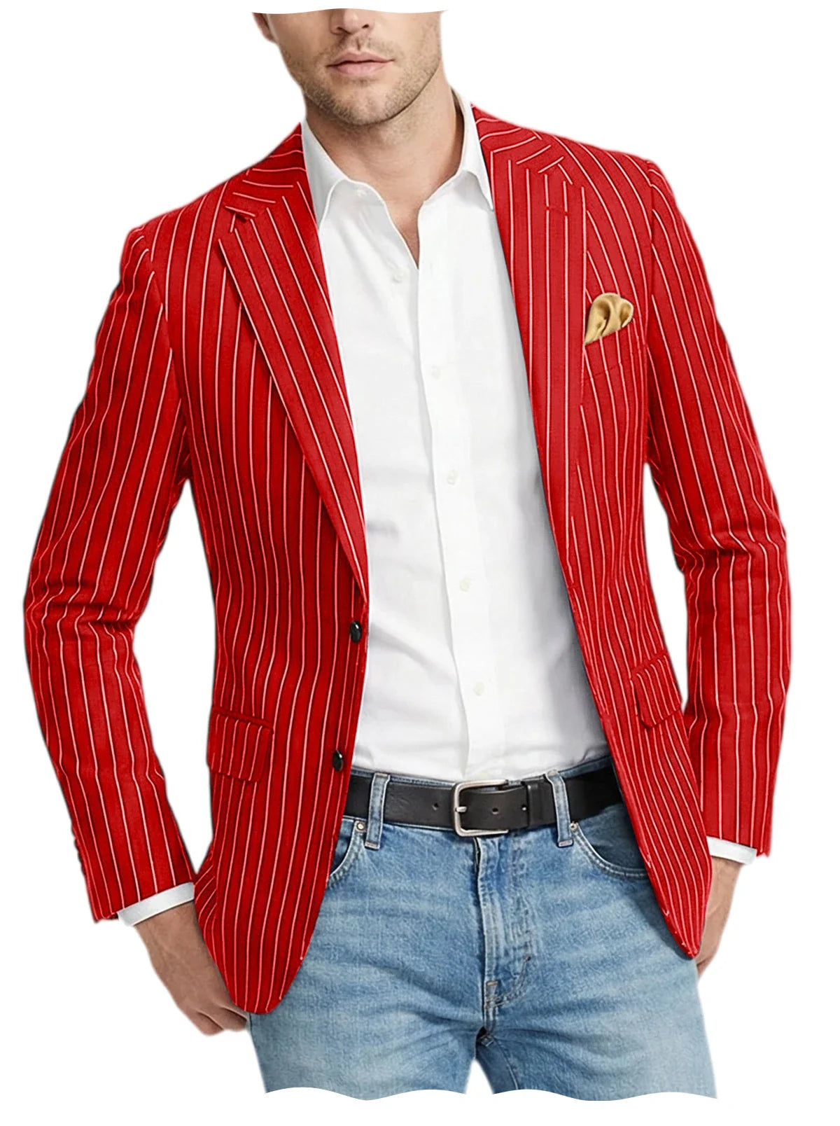 Men's Pinstripe Blazer Jacket Casual Slim Fit Striped Blazer With Patch Pocket For Business Casual Wedding Daily Wear