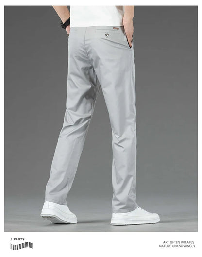 Spring Summer New Men's Casual Pants Thin Mulberry Silk Soft Business Casual Trousers Slim Straight Elastic Suit Pants Male