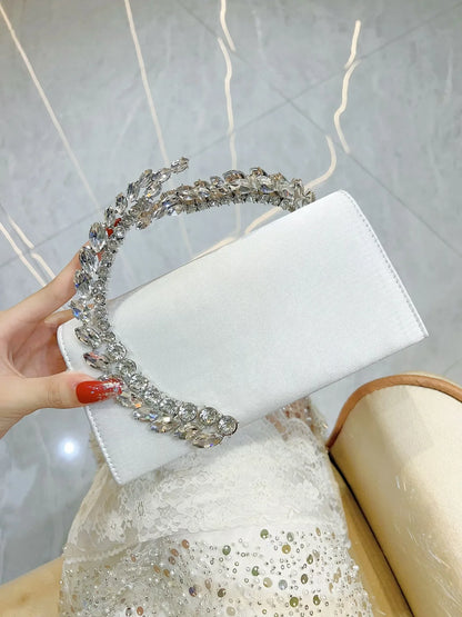 Luxury Satin Metal Handheld Women Handbag Crystal Shiny Rhinestones Diamond Evening Bags Wedding Party Clutch Purse Shoulder Bag