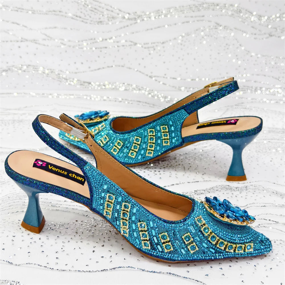 2025 Elegant Fruit Green Women's Green Heels and Rhinestone Handbag Set - Italian Design for Weddings and Parties
