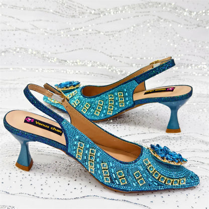 2025 Elegant Fruit Green Women's Green Heels and Rhinestone Handbag Set - Italian Design for Weddings and Parties