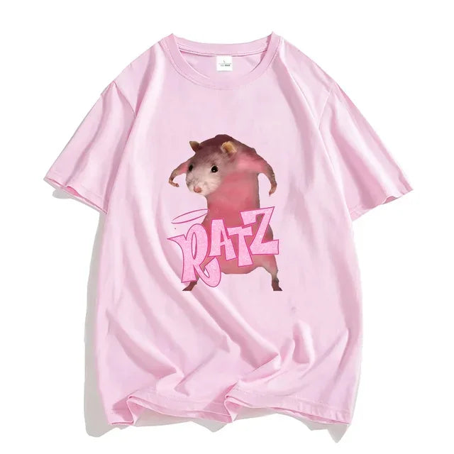 New Pattern Ratz Mouse Cartoon Printed Women Cool And Comfortable Loose Short Sleeved Harajuku Cartoon Printed T-shirt