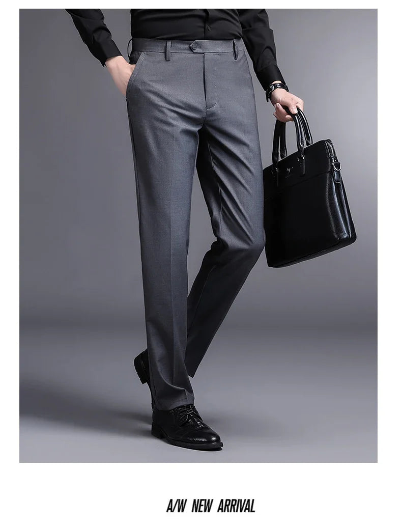 Top Grade New Brand Fashion Relax Fit Suit Pant Office Trousers For Men Dress Pants Business Straight Trousers Men's Clothing
