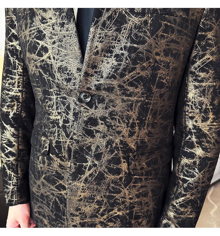 New Chinese Style Stand Up Collar Jacquard Suit Coats Men Slim Business Casual Fashion Suits Jacket Formal Social Party Tuxedos