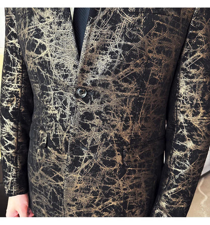 New Chinese Style Stand Up Collar Jacquard Suit Coats Men Slim Business Casual Fashion Suits Jacket Formal Social Party Tuxedos