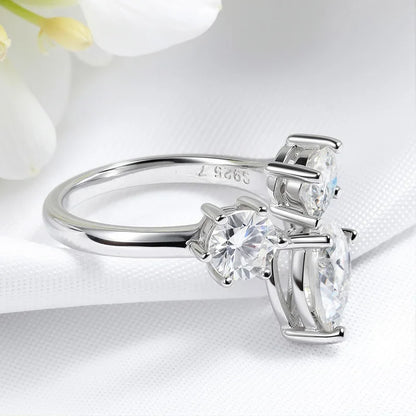 Pear/round Cut Adjustable Moissanite Rings for Women Ideal Cut Female S925 Sterling Silver Plated 18K Lab Diamond Band