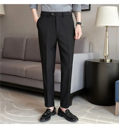 2024 New Men's Slim Fit Tapered Dress Pants Apricot Pearlescent Texture Business Casual Suit Trousers Spring Clothes