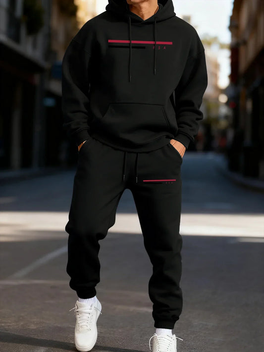 Usa Simple Line Printed Man'S Hoodie Set Fashion Pocket Two Pices Sets Fleece Autumn Clothing Casual Winter Sporty Streetwear