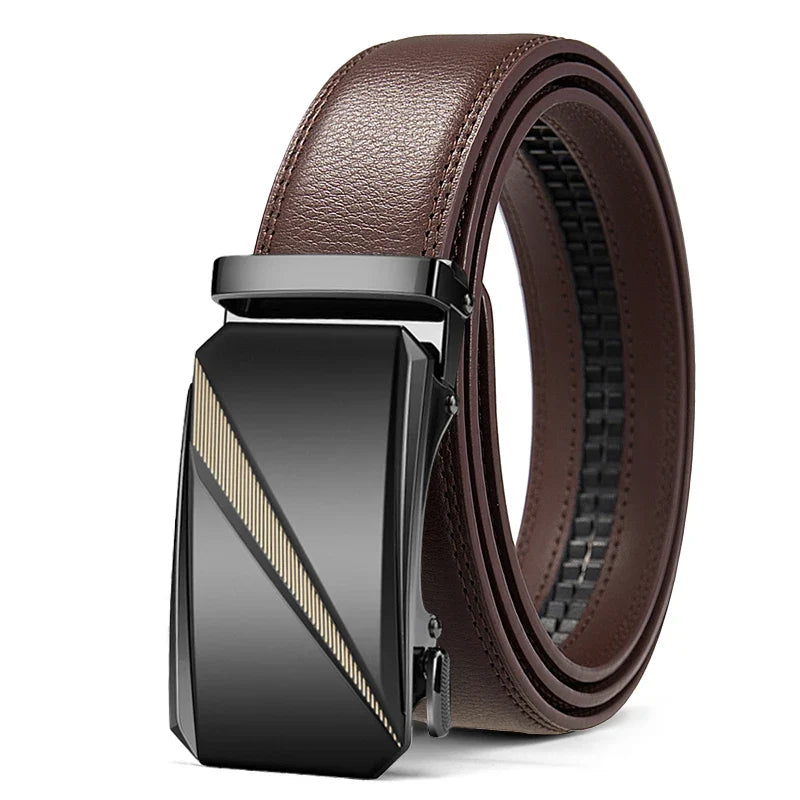 Automatic Buckle Belt for Men, High Quality Genuine Leather Belt, Adjustable Ratchet Belt Fashion Designer Belt Men