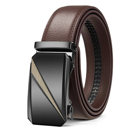 Automatic Buckle Belt for Men, High Quality Genuine Leather Belt, Adjustable Ratchet Belt Fashion Designer Belt Men