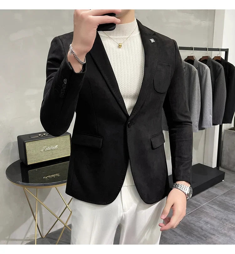 Deerskin Leather Jacket Blazer Men Casual Slim Fit Blazer Hombre Suit Leather Jacket Men Terno Masculino Men Clothing 6 Color