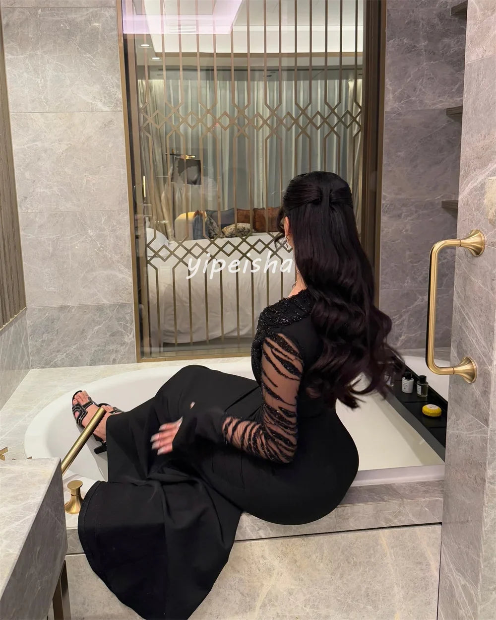 Customized Sparkle Sexy Jersey Beading Sequined Pleat Mermaid Off-the-shoulder Long Dresses Bespoke Occasion Dresses Exquisite