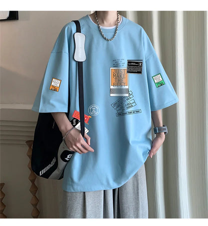 Men's Cotton T-shirts White Mens Oversized T Shirt Summer Casual Wear Letter Print Tee Shirts Fashion for Men 5XL Male Clothes