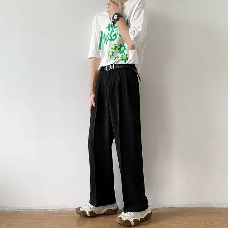 Brown Black Suit Pants Men Fashion Social Mens Dress Pants Korean Loose Straight Wide Leg Pants Mens Office Formal Trousers