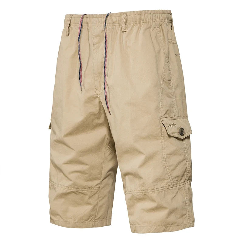 Mens Hiking Cargo Shorts Quick Dry Lightweight Tactical Work Shorts 6 Pockets Elastic Waist Cotton Running Shorts 3/4 Pants