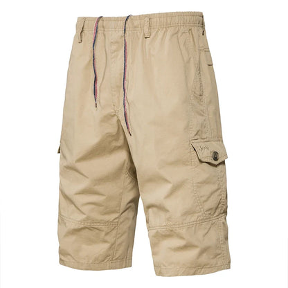 Mens Hiking Cargo Shorts Quick Dry Lightweight Tactical Work Shorts 6 Pockets Elastic Waist Cotton Running Shorts 3/4 Pants