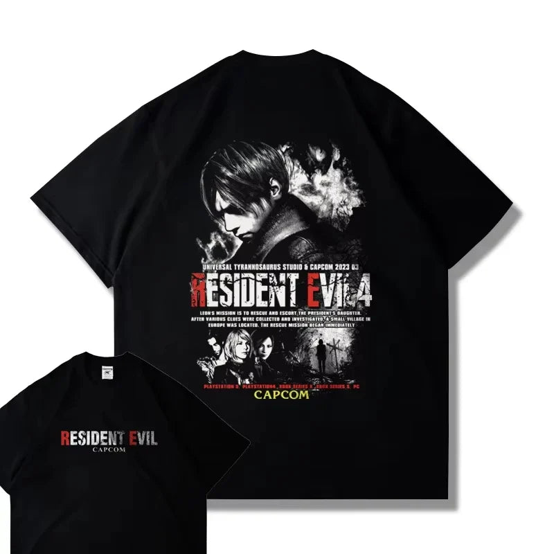 Game PS5 Resident Evil 4 Remastered Short Sleeve T-shirt Men's and Women's Loose Clothes Leon Printed Harajuku Y2k Top