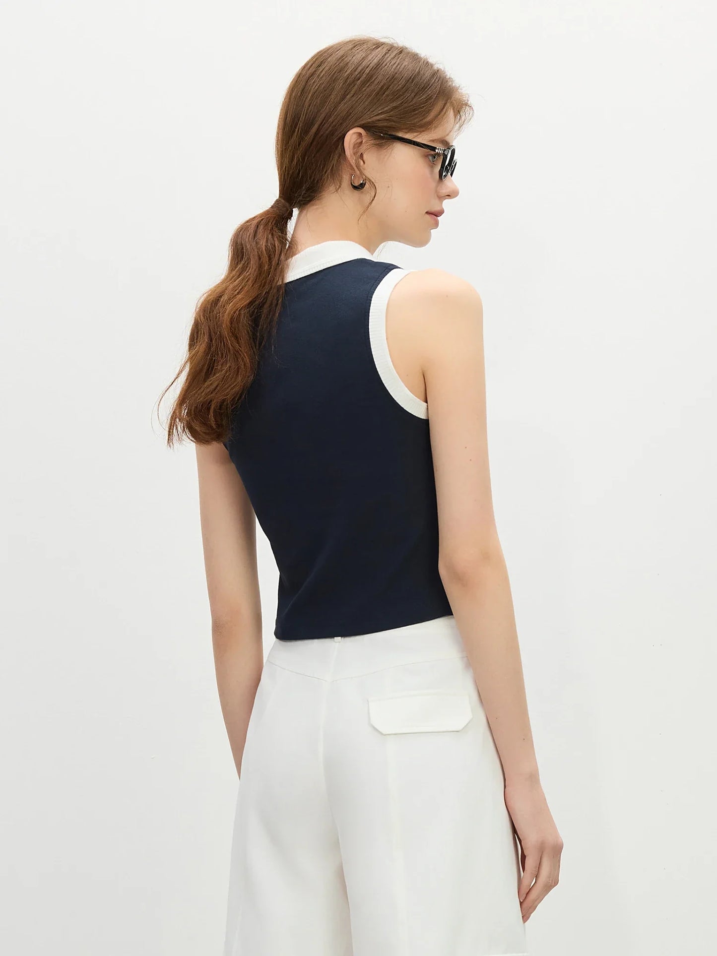 Minimalism Old Money Style POLO Collar Casual Vest for Women 2025 Summer New Arrival Slim Fit T-shirt Tank Top 25FS12210