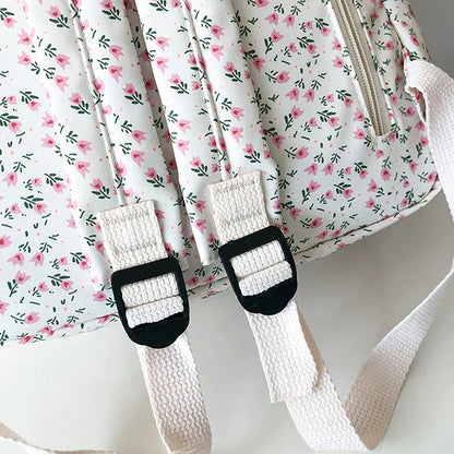 Student School Backpack Floral White School Bags For Teenage Girls Cute Women's Backpack Book Bag Nylon Rucksack