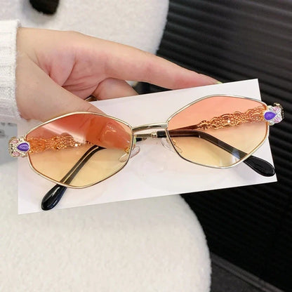 Retro Geometric Polygon Metal Frame Sunglasses with Colorful Enamel Temple Arms UV400 Trendy Women's Fashion Shades Gafas De Sol