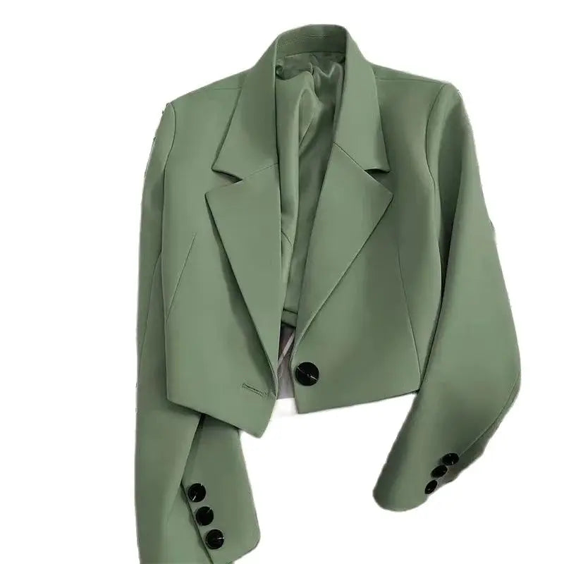 New Korean Cropped Blazers Women Autumn Solid Simple Single-Button Outwear All-match Long Sleeve Office Lady Suit Jackets