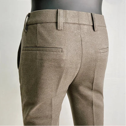 Autumn Winter Thickened Woolen Men Suit Pants New Solid Keep Warm Casual Slim Straight Pant Business Office Social Dress Pants