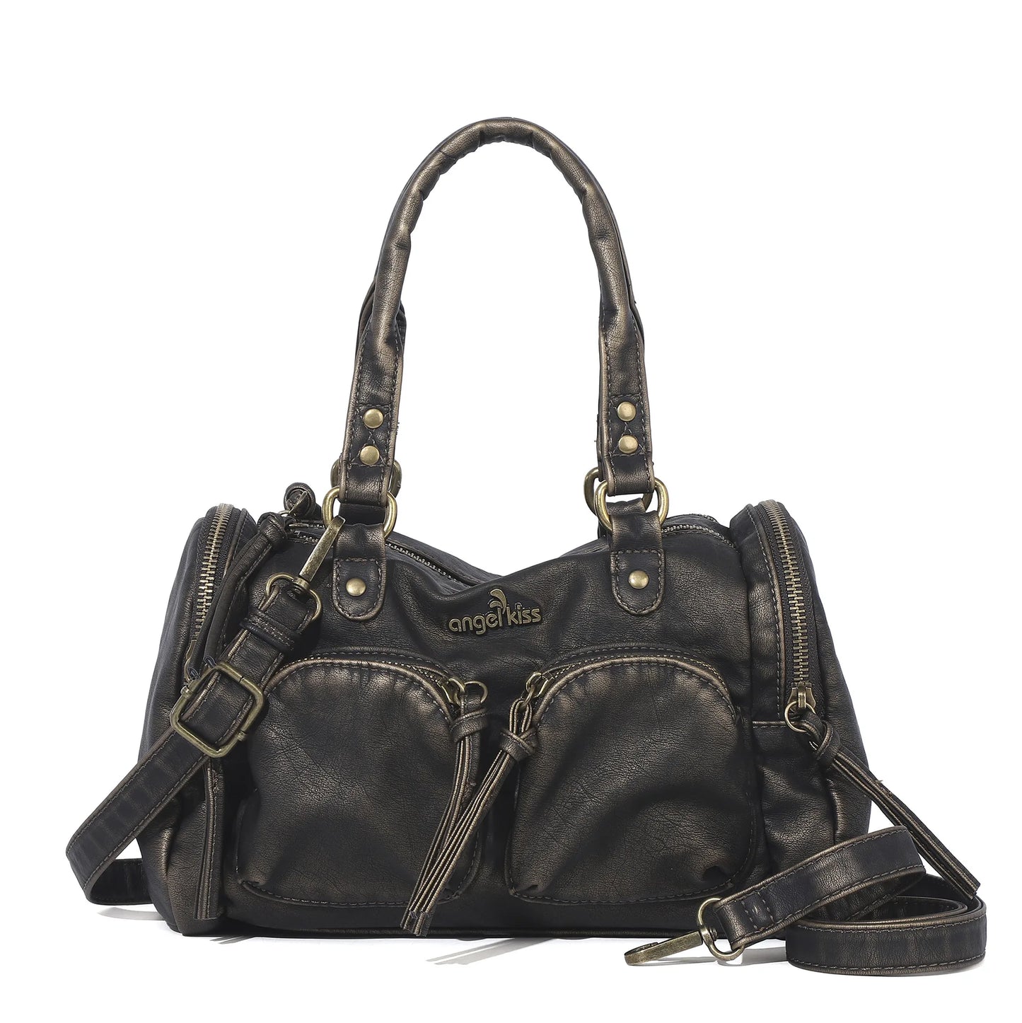 Vintage Women Handbags Small Satchel Top-handle Boston Bag PU Shoulder Bag Fashion Dumpling Pack Multi-pockets Shoulder Bags
