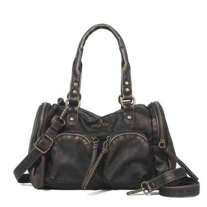 Vintage Women Handbags Small Satchel Top-handle Boston Bag PU Shoulder Bag Fashion Dumpling Pack Multi-pockets Shoulder Bags