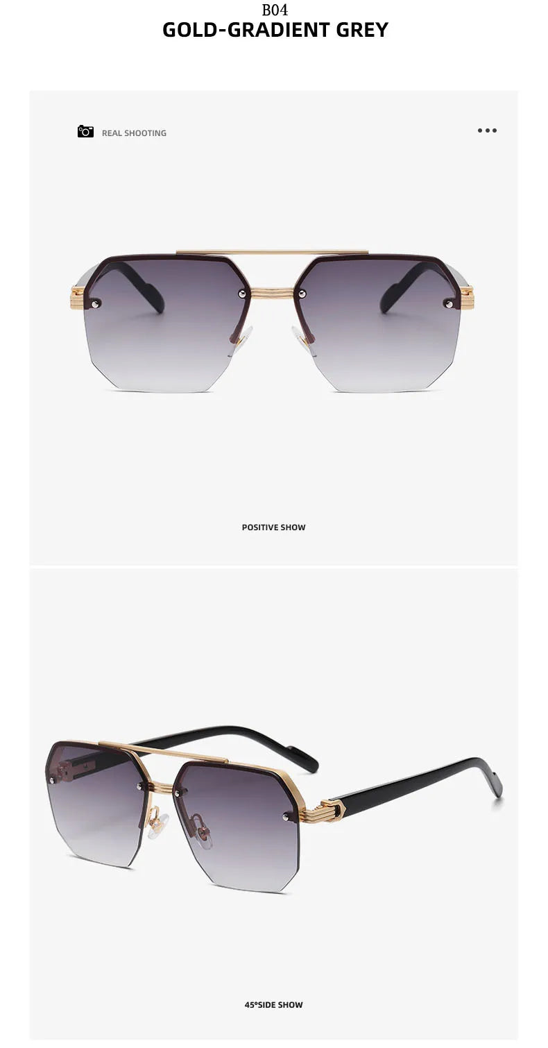 Semi-Rimless Sunglasses For Men Vacation Square Sunglasses Women Trendy Vintage Fashion Glasses Gafas De Sol Hombre Zonnebril