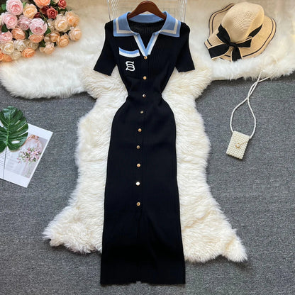 Brand Fashion Summer Knitted Dress Women 2025 New Y2K Embroidery Long Bodycon Sweater Dress Streetwear Lady Vestidos