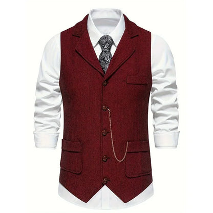 Man Suit Vest British Style Turn Down Collar Male Waistcoat Vintage Single-breasted Business Casual Men Coat Vest
