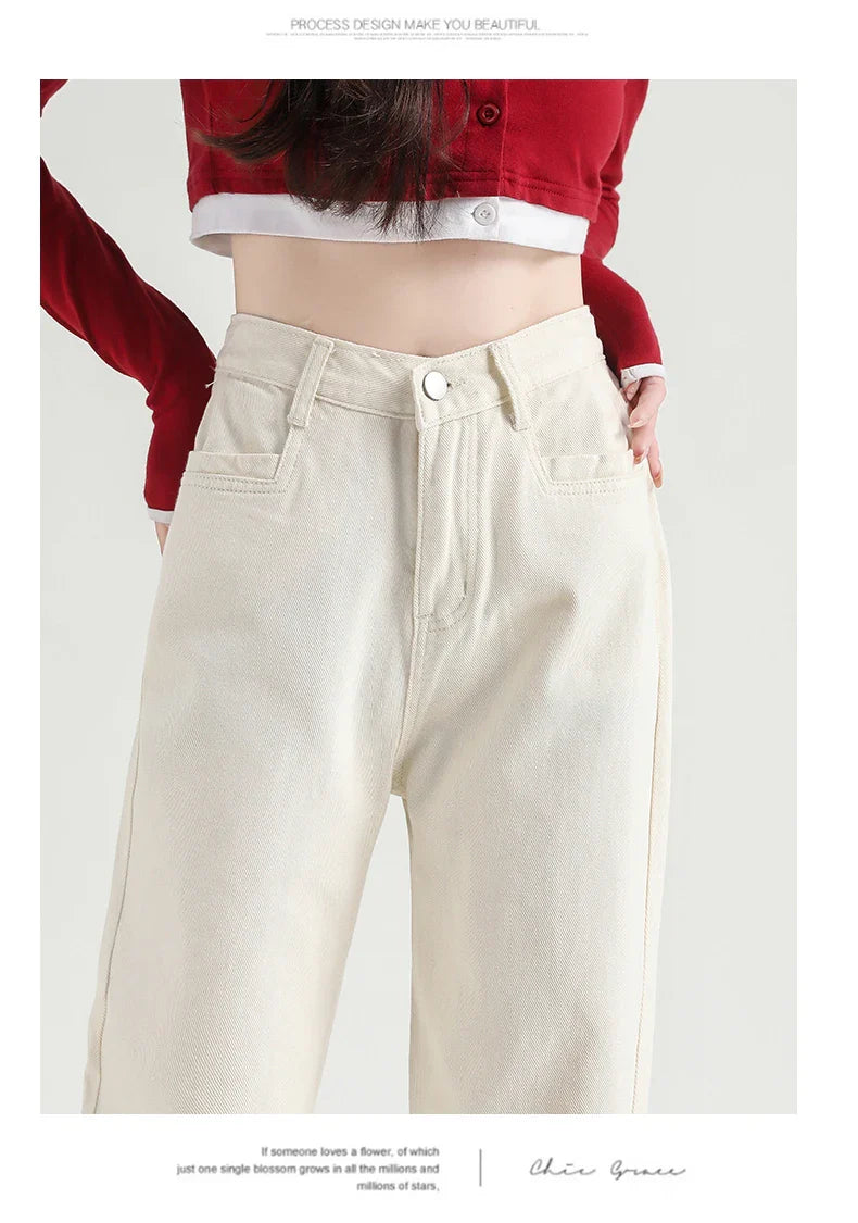 Woman Jeans Elastic High Waist Wide Leg Cotton Denim Clothing Blue White Streetwear Vintage Fashion Harajuku Straight Pants