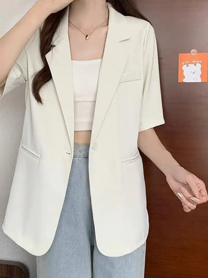 Loose Casual Thin Short Sleeve Women's Suit Jacket Summer New Style Korean Version Fashionable All-Match Lightweight Polyeste...