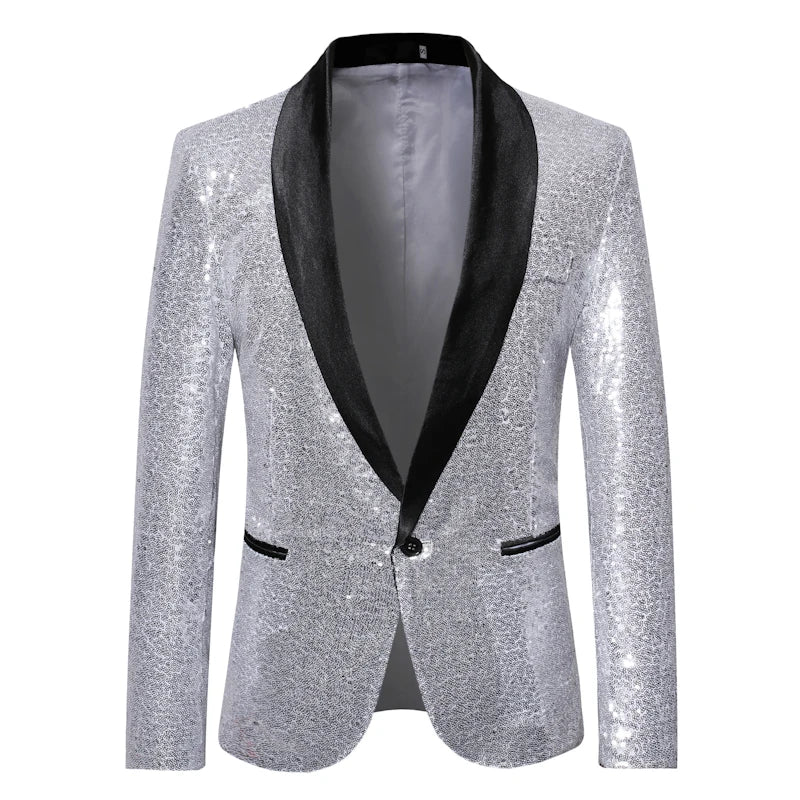 Shiny Gold Men Sequin Glitter Embellished Blazer Jacket, Nightclub Prom Suit Coats Mens Costume Homme Stage Clothes For Singers