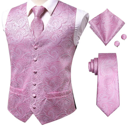 Adult Men's Vest for Suit Luxury Paisley Floral Plaid Suit Vest and Tie Set Blue Gold Red Sliver Wedding Vest Men