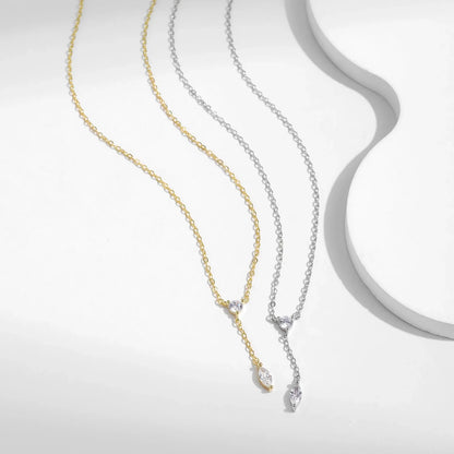 925 Sterling Silver Dainty Y Shape Round & Rhombic Fashion Pendant Necklace For Women Chain Necklace Trendy Jewelry Gift