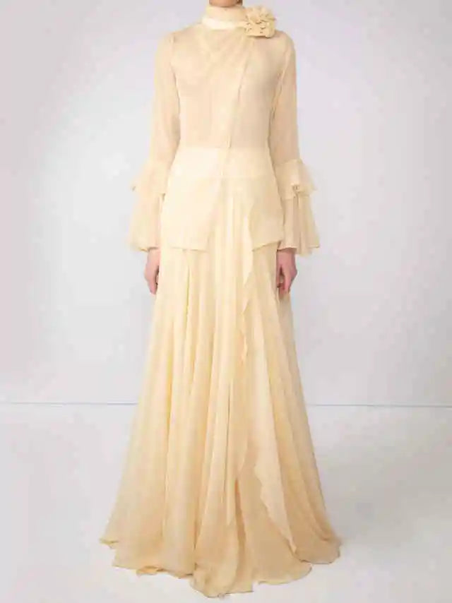 Dubai Evening Dresses Customizd 2 Piece Elegant Party Dress Chiffon Luxury Evening Dresses Long Sleeve Women Night Gown