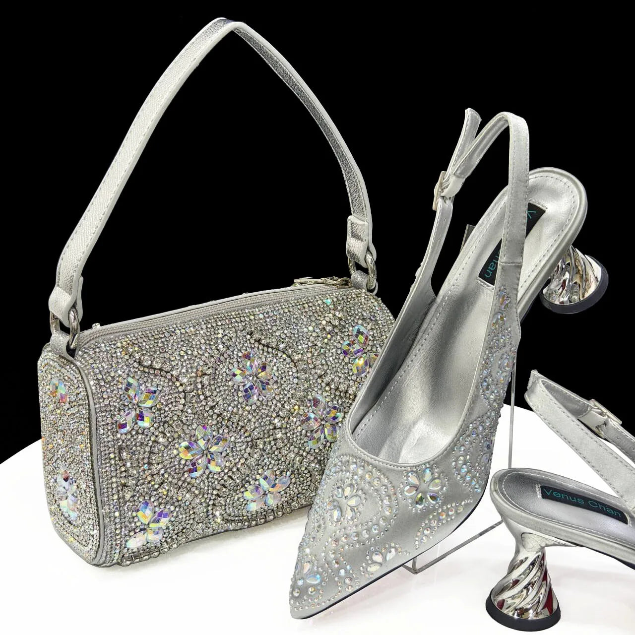 2024 Elegant Rhinestone Pointed-Toe Pumps With Matching Bag Set Large Capacity Bag for Women's Party High Heels