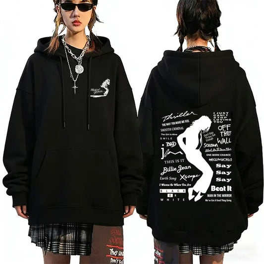 Michael Jackson Album Logo Graphic Hoodie Men Women Vintage Gothic Rock Streetwear Men's Fashion Oversized Sweatshirt Pullover