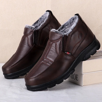 Shoes for Men 2025 Winter Fashion Non-slip Cotton Shoes Men's Thickened Leather Waterproof Casual Snow Boots Zapatillas Hombre