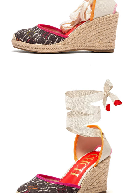 Women's Shoes CARACAS CANVAS WEDGES Luxury Brand Heeled Sandals Straw Fabric Casual shoeses