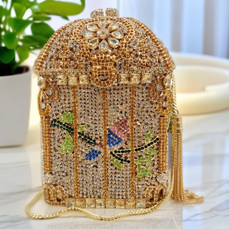 New Arrived Birdcage Gilded Rhinestone Clutch Luxury Diamond Bag Party Stone Purse Crystal Evening Bag Women Handbag