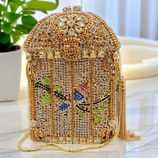 New Arrived Birdcage Gilded Rhinestone Clutch Luxury Diamond Bag Party Stone Purse Crystal Evening Bag Women Handbag