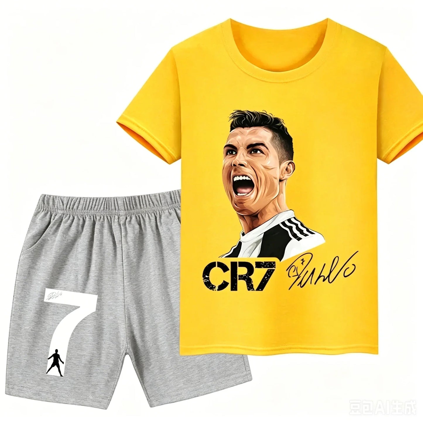 2026 Ronaldo Football Player CR7 Printed Children Clothing Casual T-shirt+Shorts 2pcs Sets Summer Kids Boys Fashion Sportsuits.